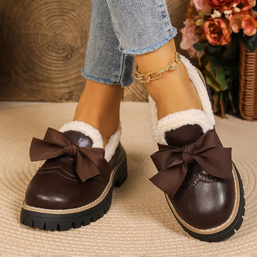 Bow Round Toe Loafers Brown / 36 Apparel and Accessories