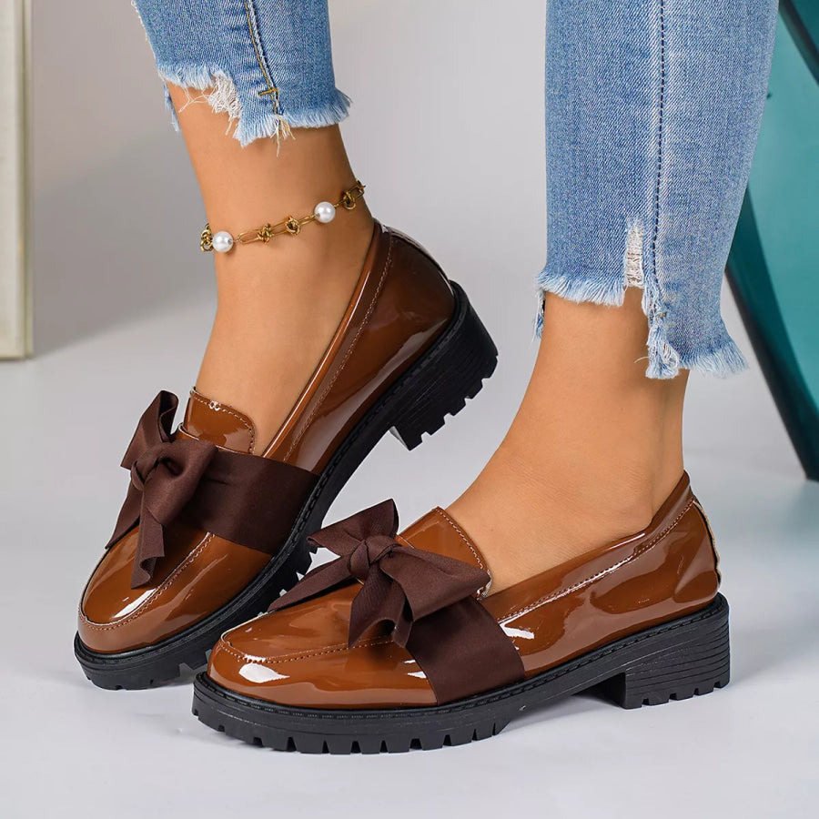 Bow Round Toe Loafers Brown / 36 Apparel and Accessories