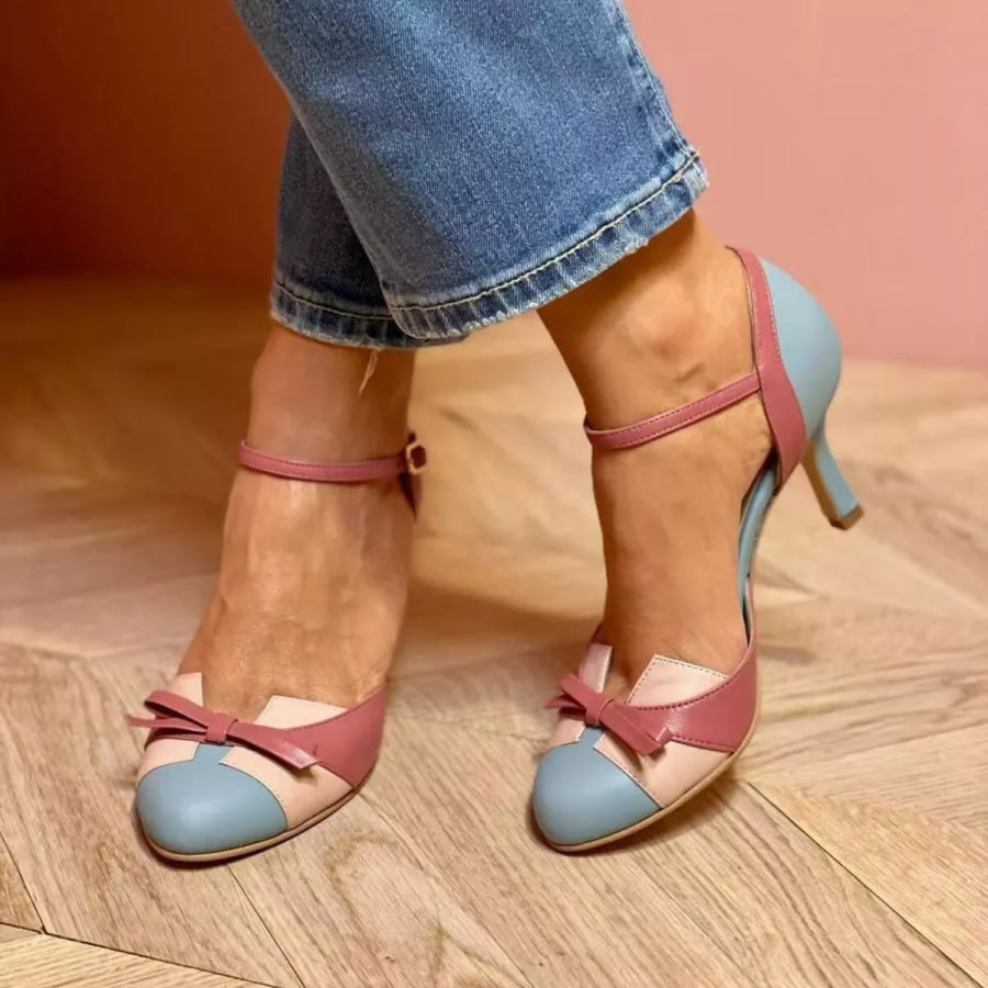 Bow Round Toe Mid Heel Sandals Apparel and Accessories