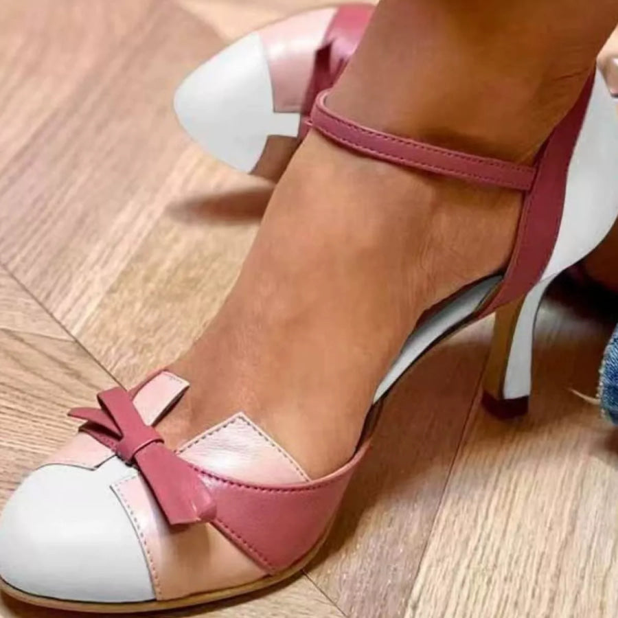 Bow Round Toe Mid Heel Sandals Apparel and Accessories