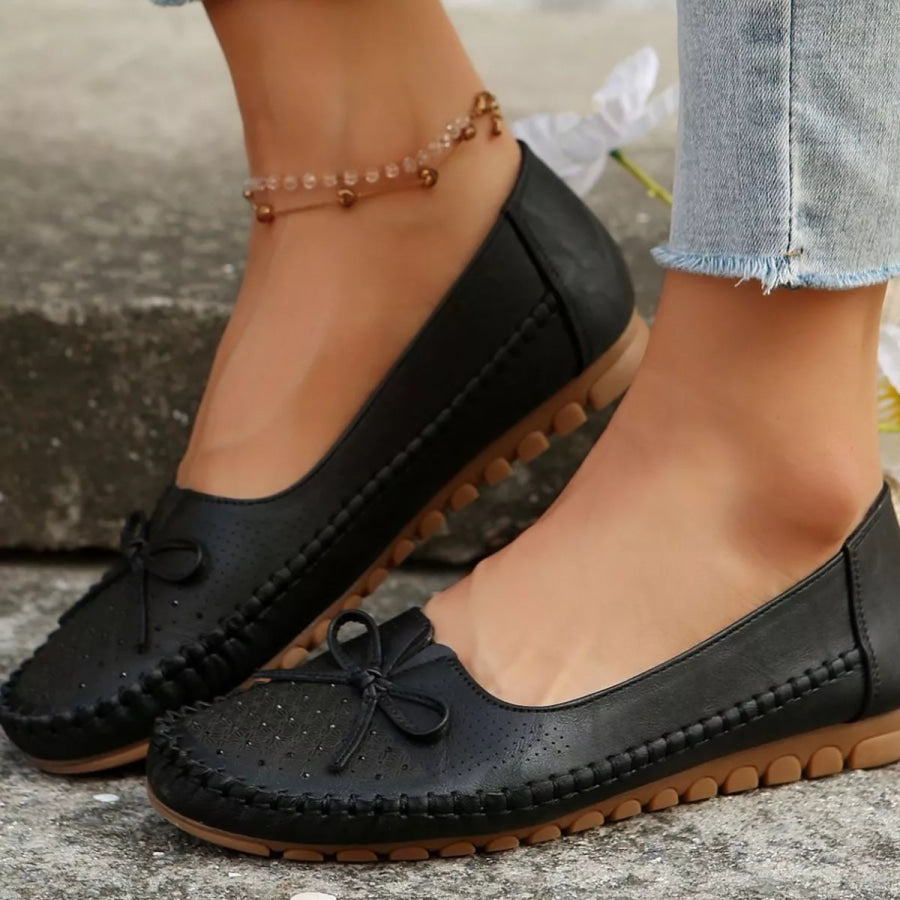 Bow Round Toe Slip-Ons Black / 36 Apparel and Accessories