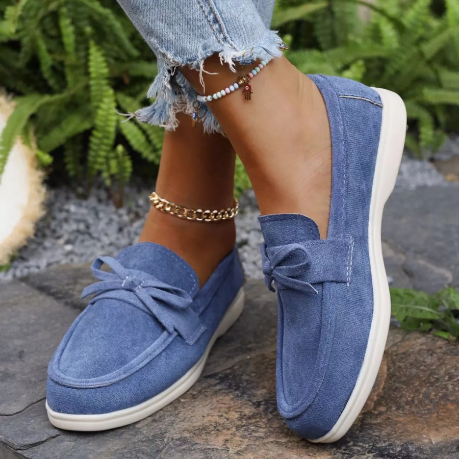 Bow Round Toe Slip-Ons Blue / 36 Apparel and Accessories
