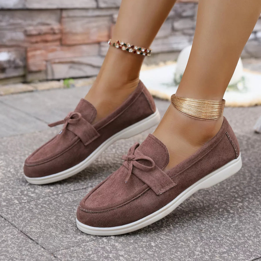 Bow Round Toe Slip-Ons Brown / 36 Apparel and Accessories