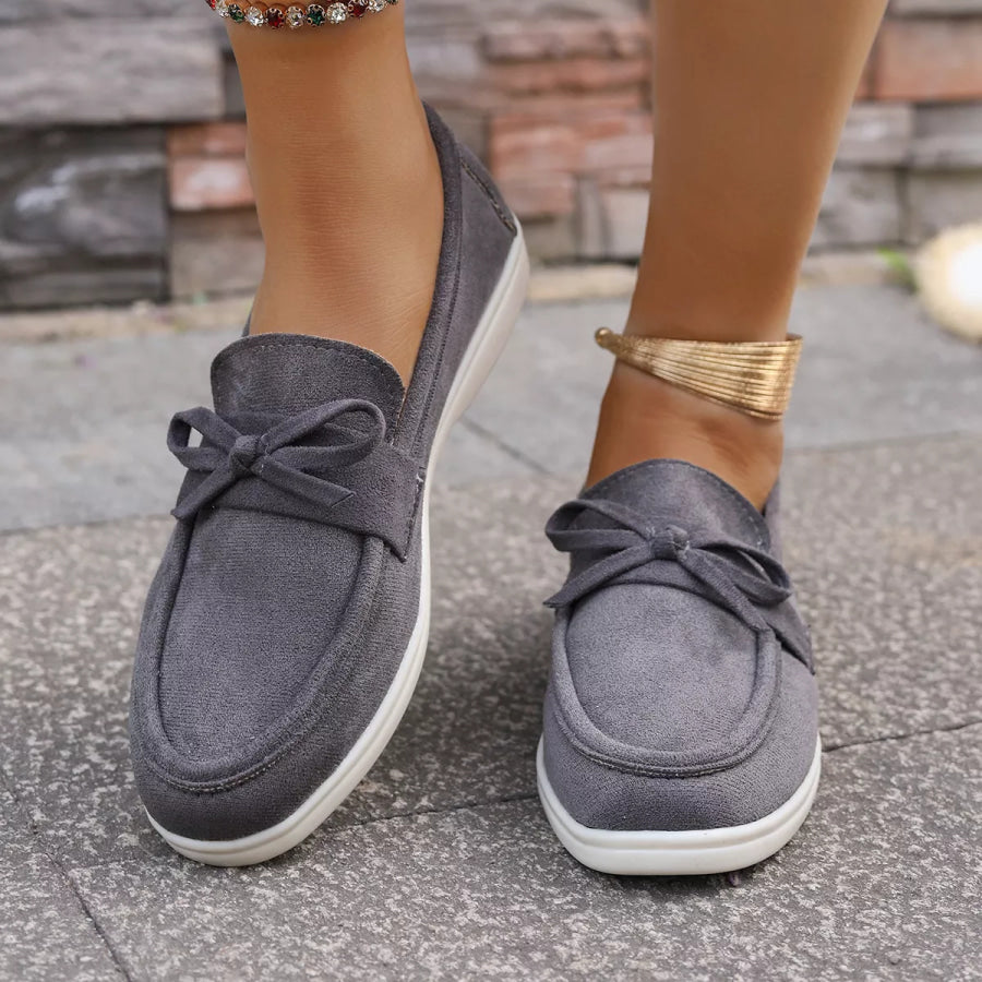 Bow Round Toe Slip-Ons Grey / 36 Apparel and Accessories