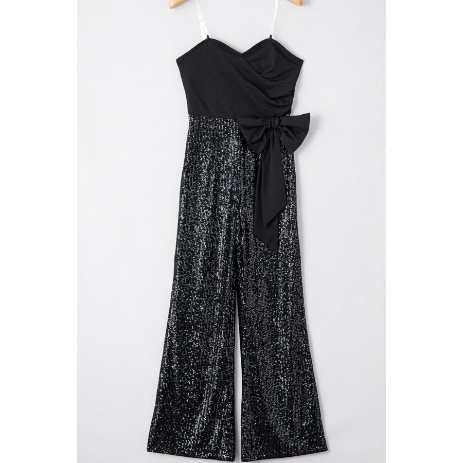 Bow Sequin Wide Leg Jumpsuit Apparel and Accessories