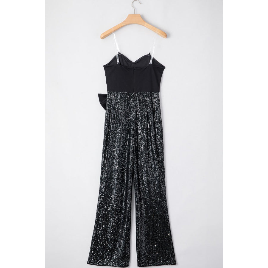 Bow Sequin Wide Leg Jumpsuit Apparel and Accessories