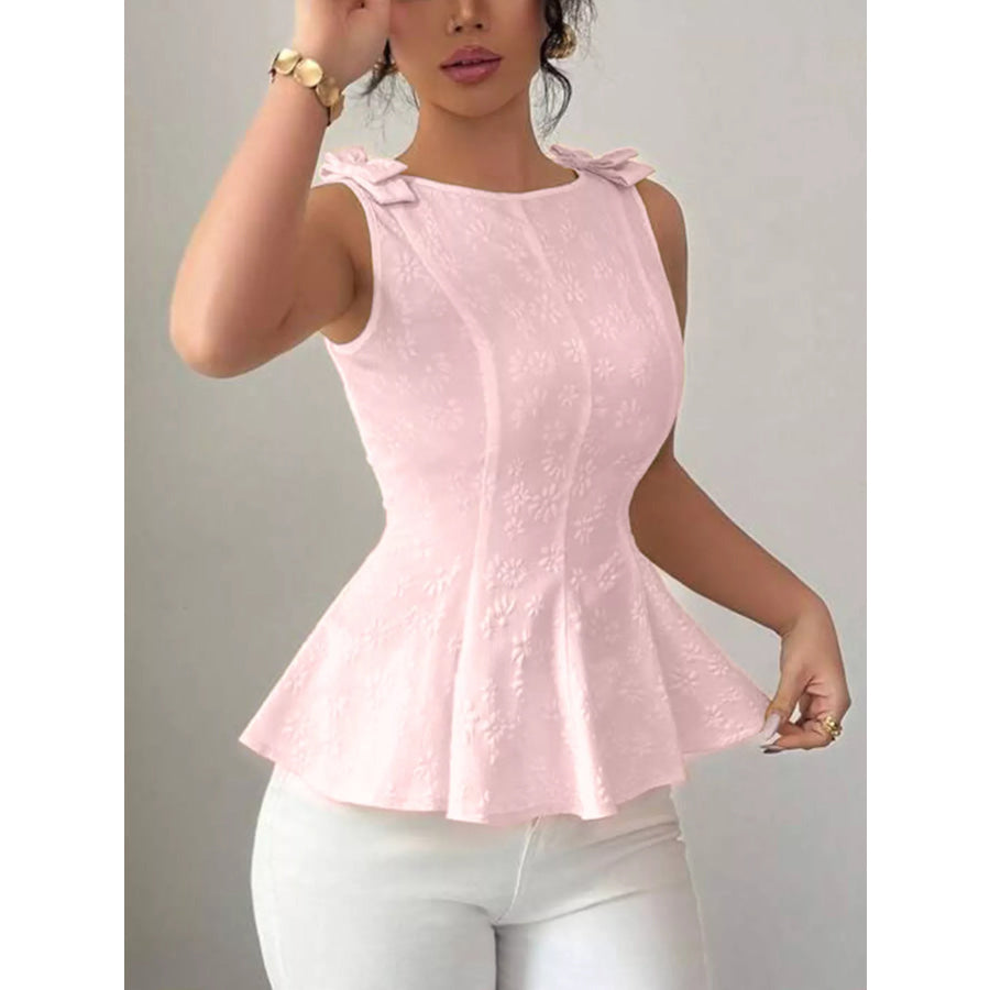 Bow Shoulder Peplum Tank Pink / S Apparel and Accessories