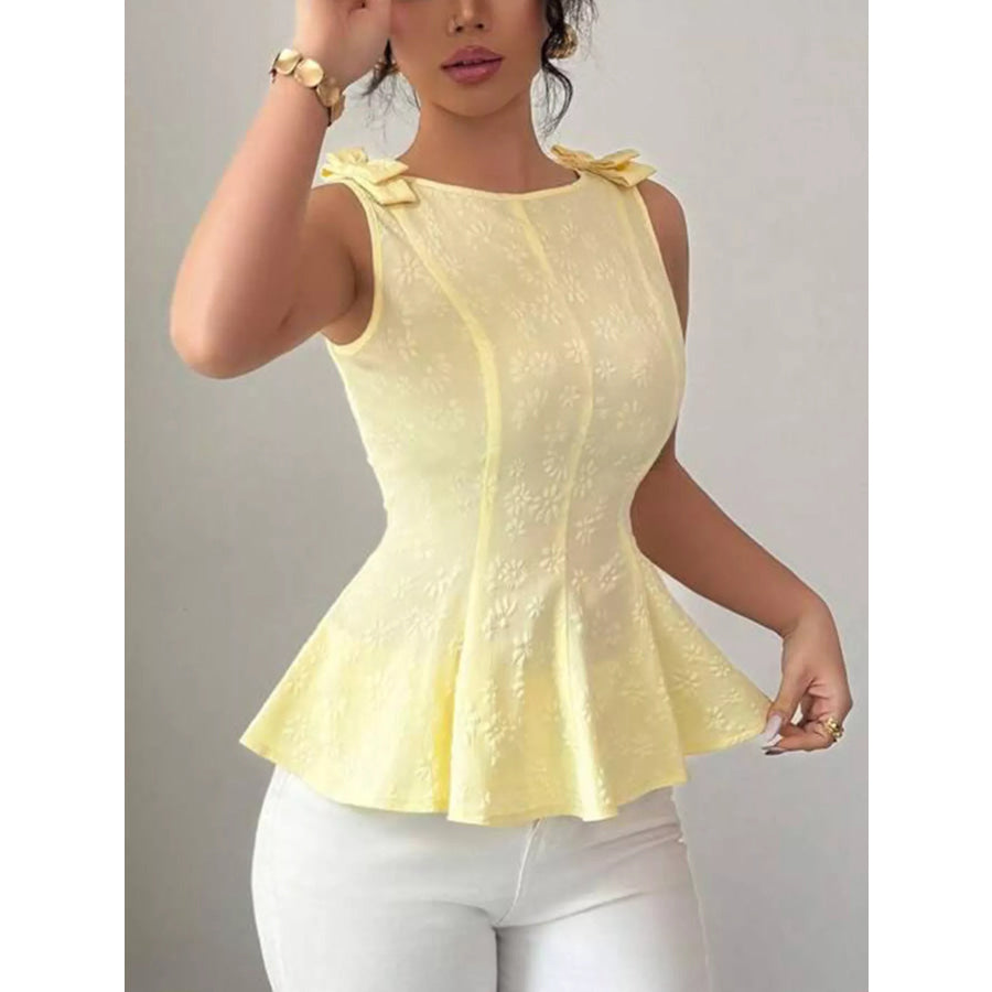 Bow Shoulder Peplum Tank Yellow / S Apparel and Accessories