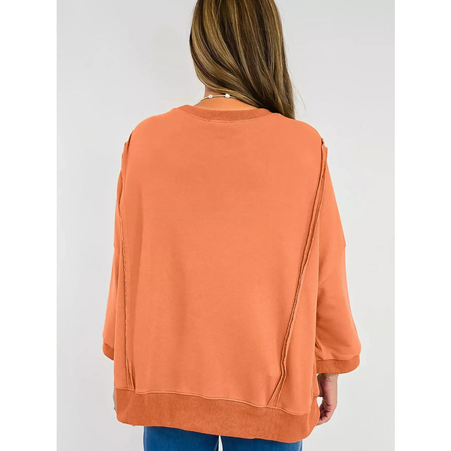 Bow Slit Round Neck Sweatshirt Apparel and Accessories