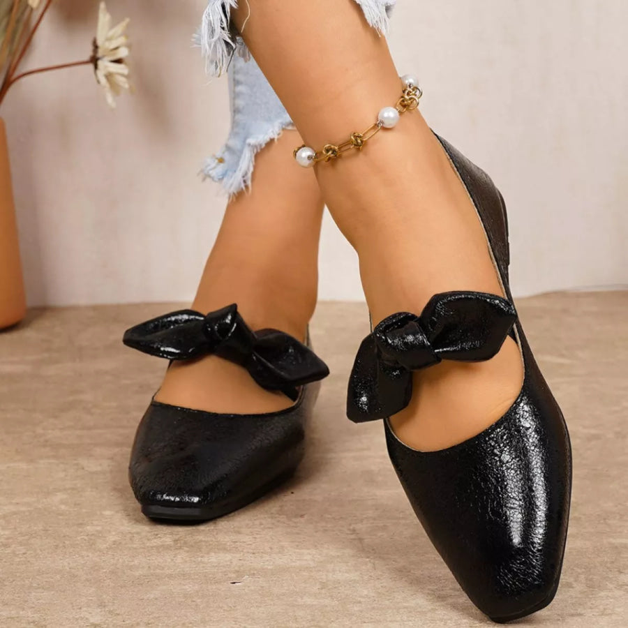 Bow Square Toe Slip-Ons Black / 35 Apparel and Accessories
