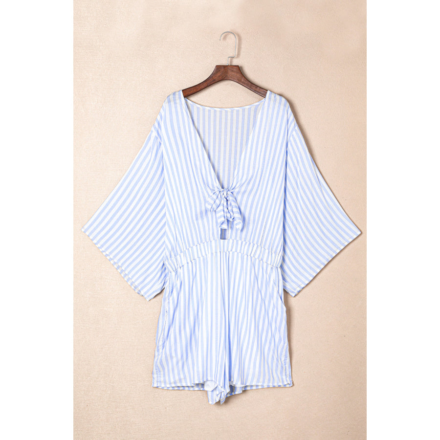 Bow Striped Kimono Sleeve Romper Apparel and Accessories