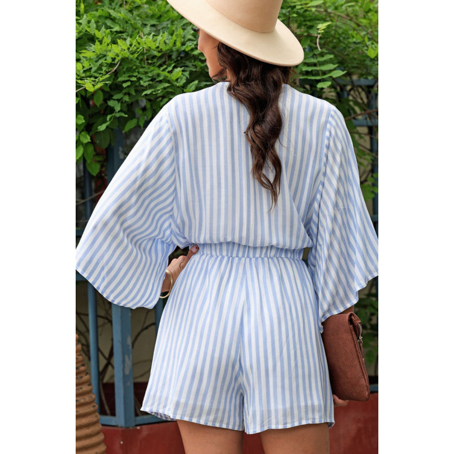 Bow Striped Kimono Sleeve Romper Apparel and Accessories