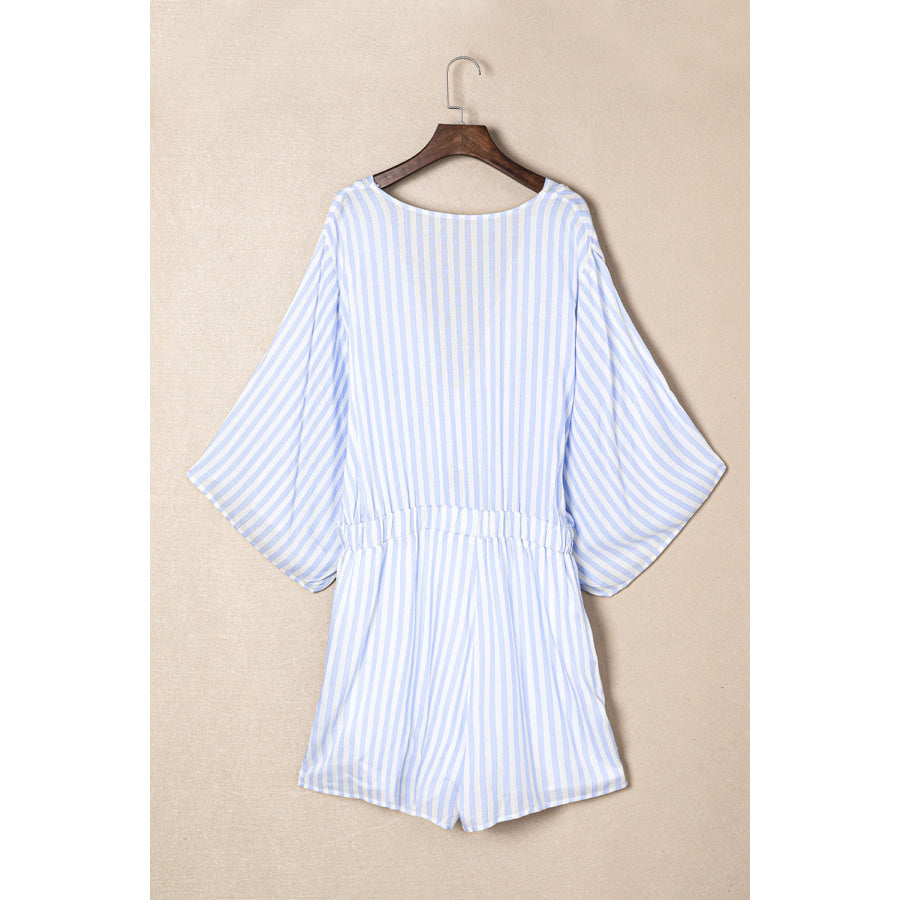 Bow Striped Kimono Sleeve Romper Apparel and Accessories