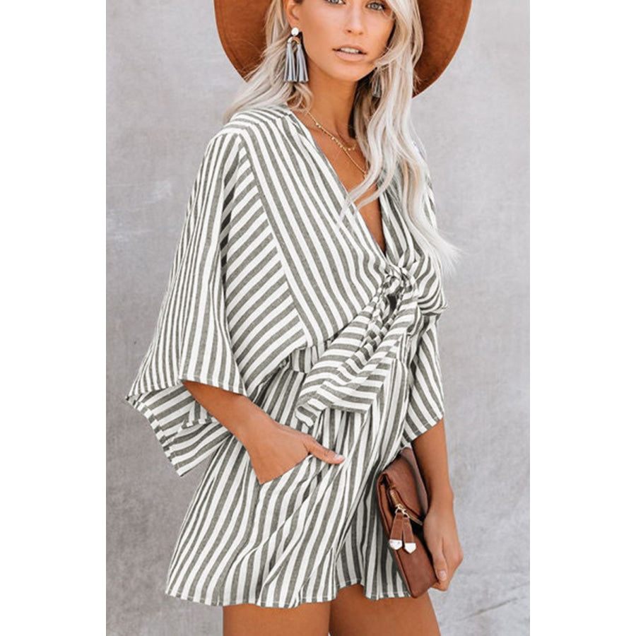 Bow Striped Kimono Sleeve Romper Apparel and Accessories