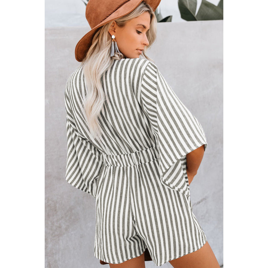 Bow Striped Kimono Sleeve Romper Apparel and Accessories