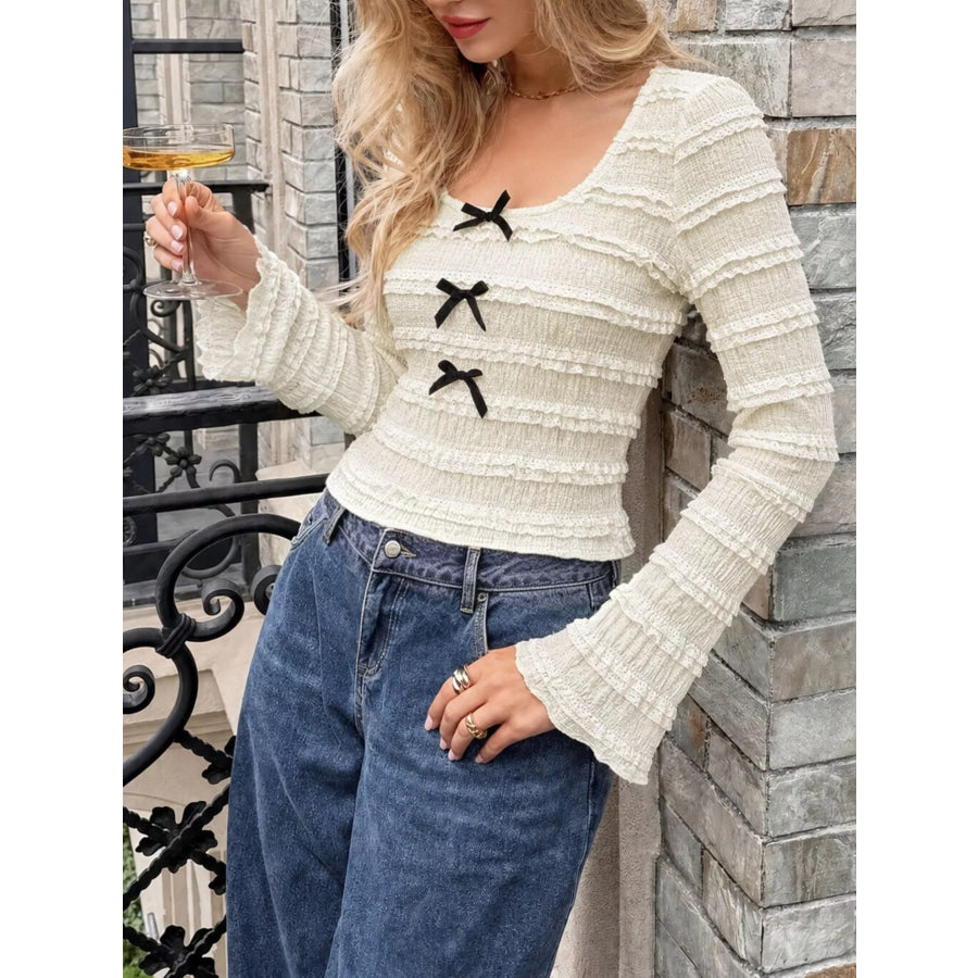 Bow Textured Long-Sleeve T-Shirt Apparel and Accessories