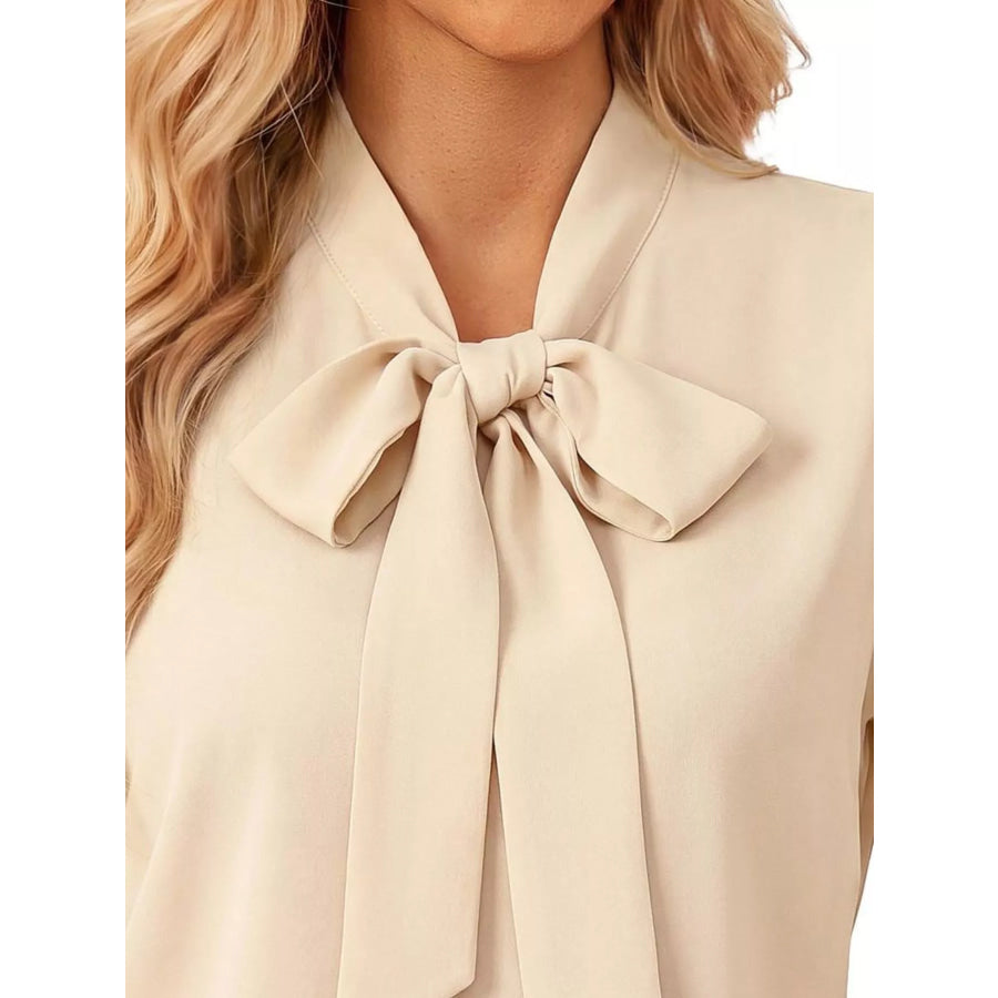 Bow-Tie Blouse with Sheer Chevron Long Sleeves Apparel and Accessories