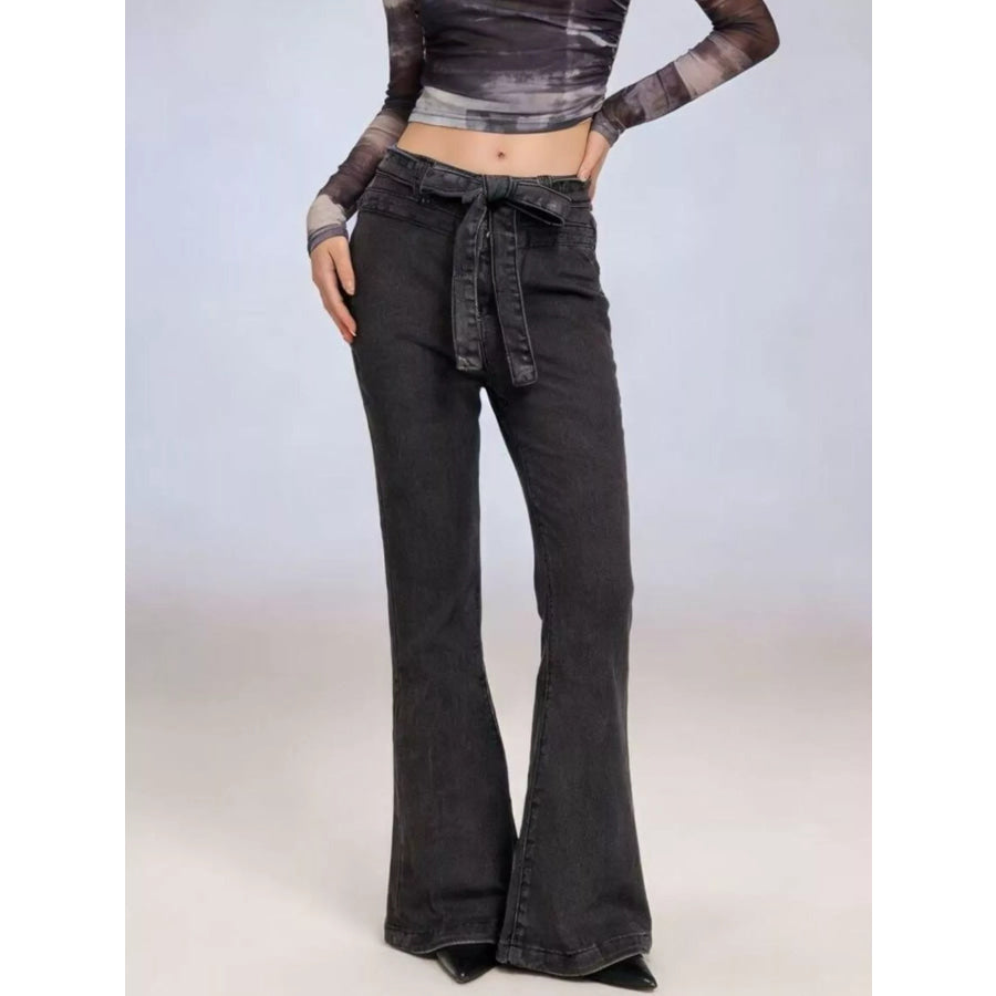 Bow-Tie High-Waisted Flare Jeans Apparel and Accessories