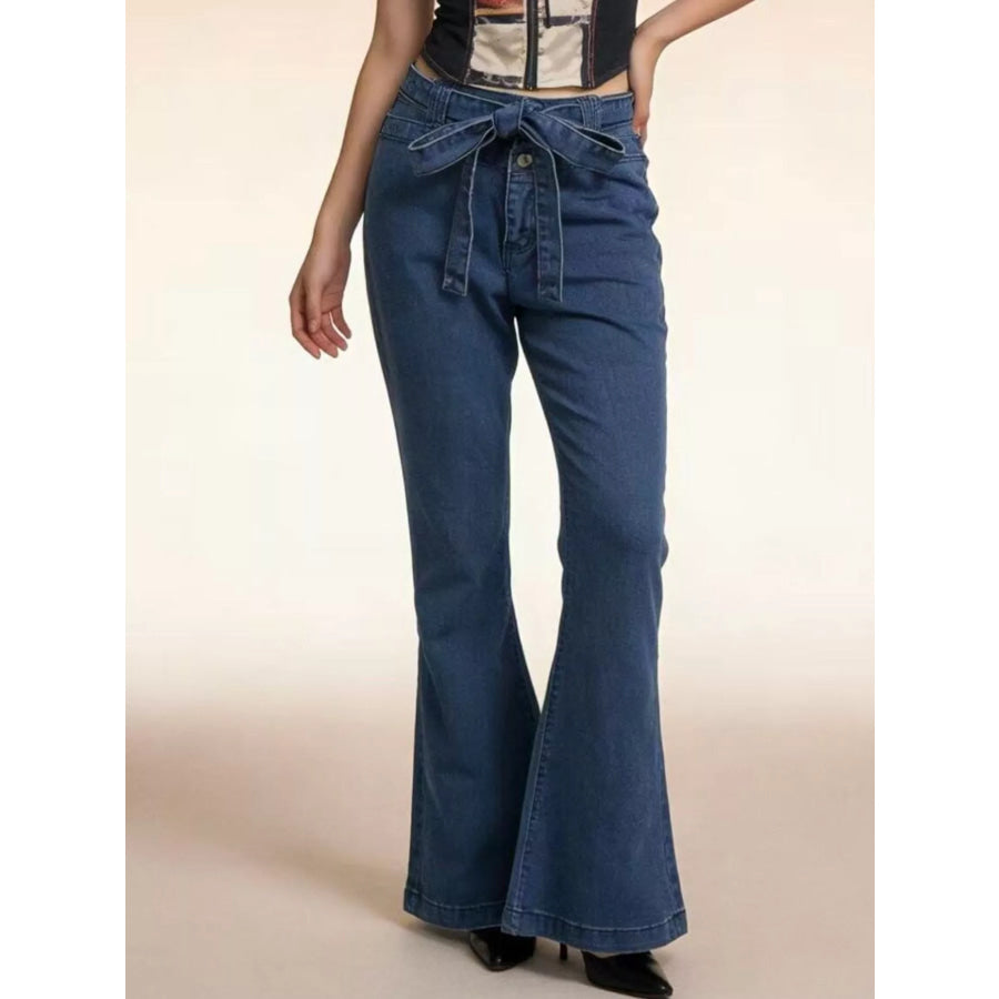 Bow-Tie High-Waisted Flare Jeans Apparel and Accessories
