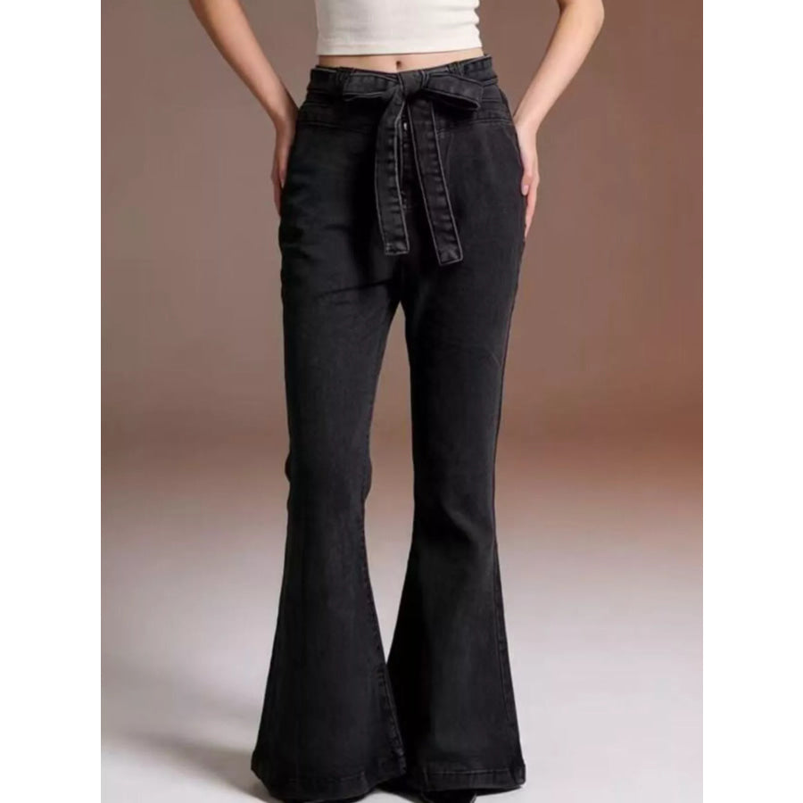 Bow-Tie High-Waisted Flare Jeans Apparel and Accessories