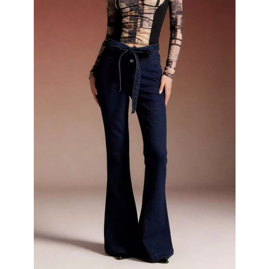 Bow-Tie High-Waisted Flare Jeans Apparel and Accessories