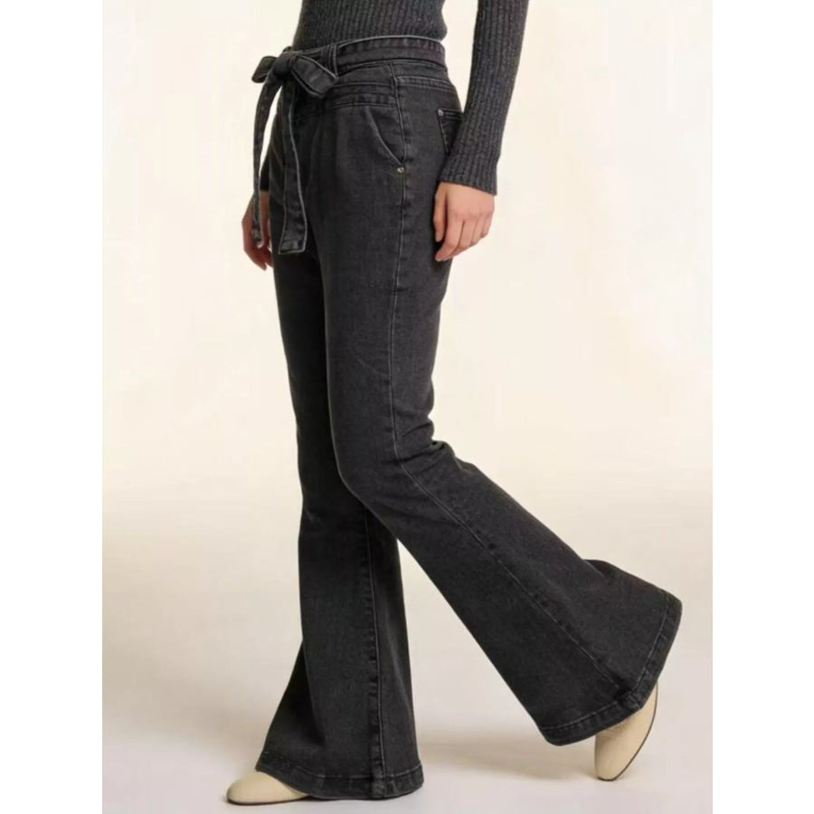 Bow-Tie High-Waisted Flare Jeans Apparel and Accessories