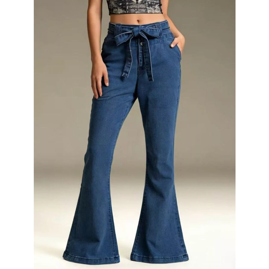 Bow-Tie High-Waisted Flare Jeans Apparel and Accessories