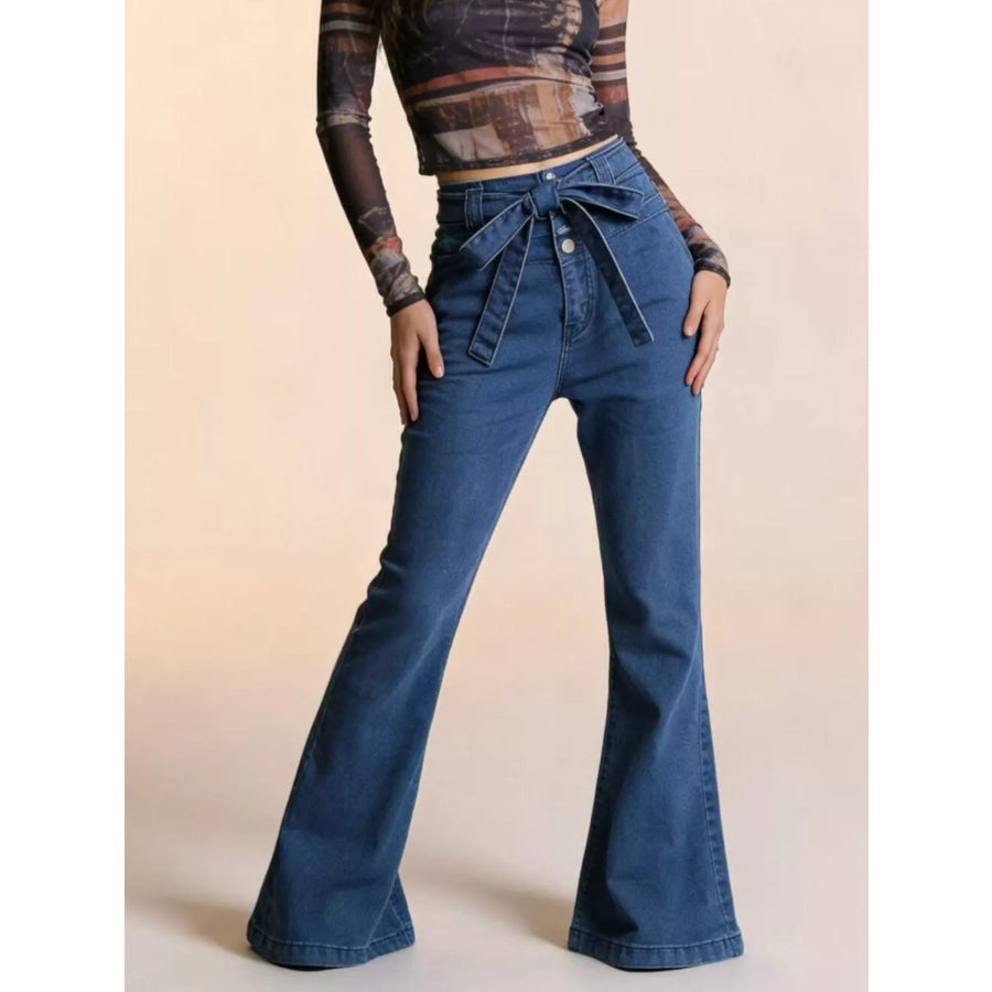 Bow-Tie High-Waisted Flare Jeans Apparel and Accessories