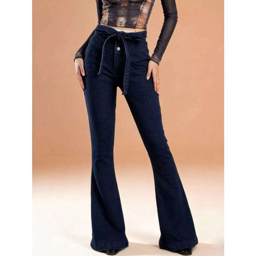 Bow-Tie High-Waisted Flare Jeans Apparel and Accessories