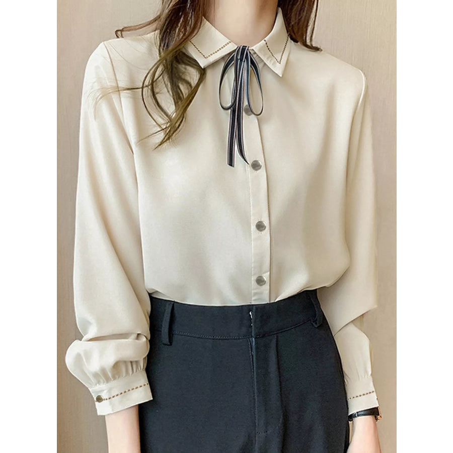 Bow Tie Long-Sleeve Shirt Apricot / M Apparel and Accessories