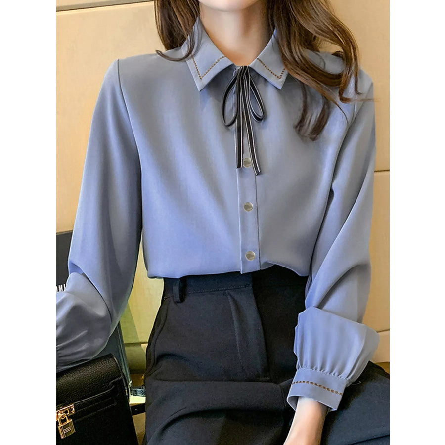 Bow Tie Long-Sleeve Shirt Blue / M Apparel and Accessories