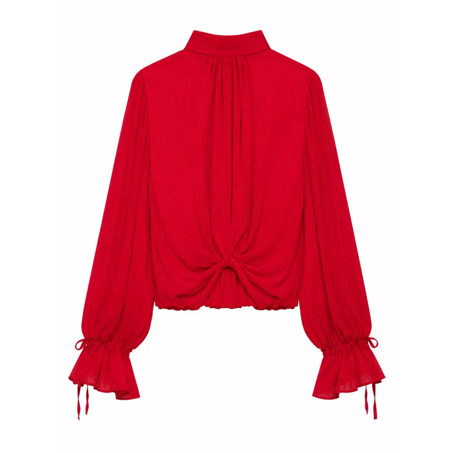 Bow-Tie Neck Flounce Sleeve Blouse Apparel and Accessories