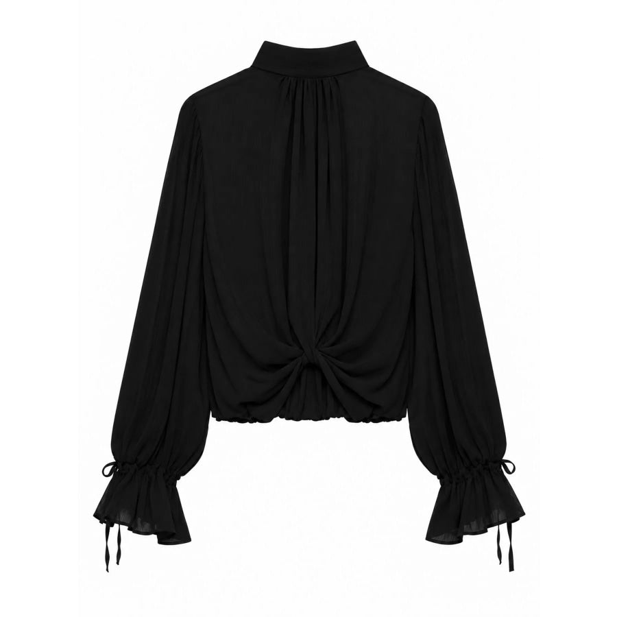 Bow-Tie Neck Flounce Sleeve Blouse Apparel and Accessories