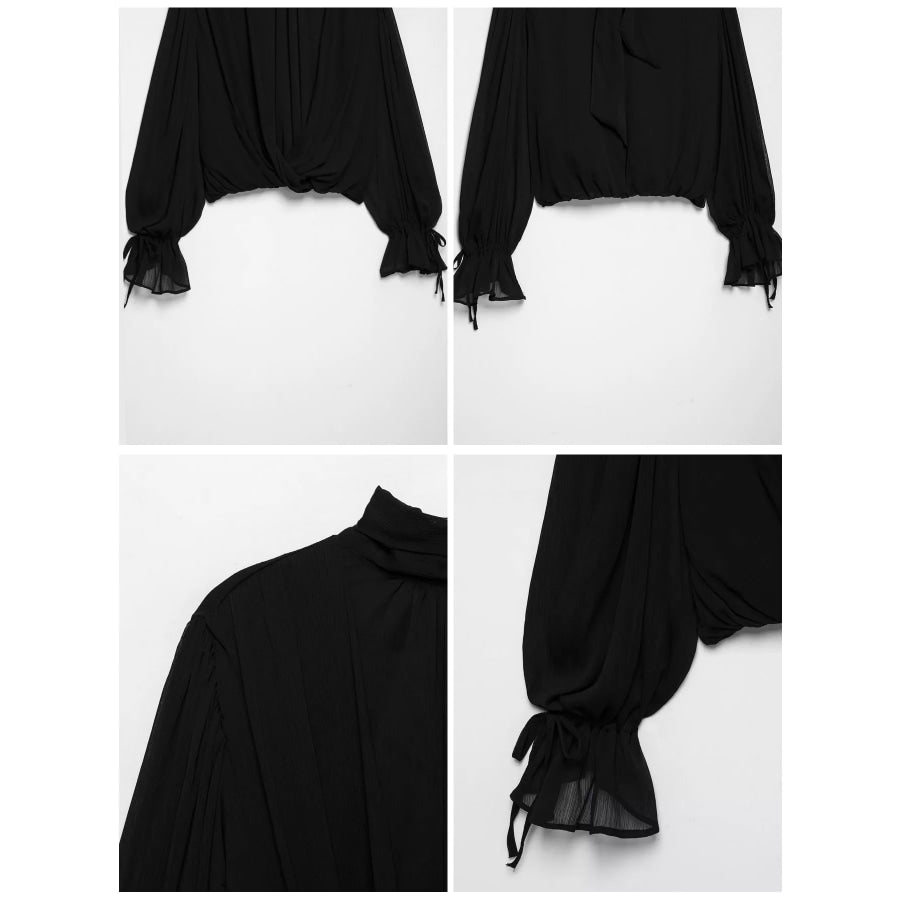 Bow-Tie Neck Flounce Sleeve Blouse Apparel and Accessories