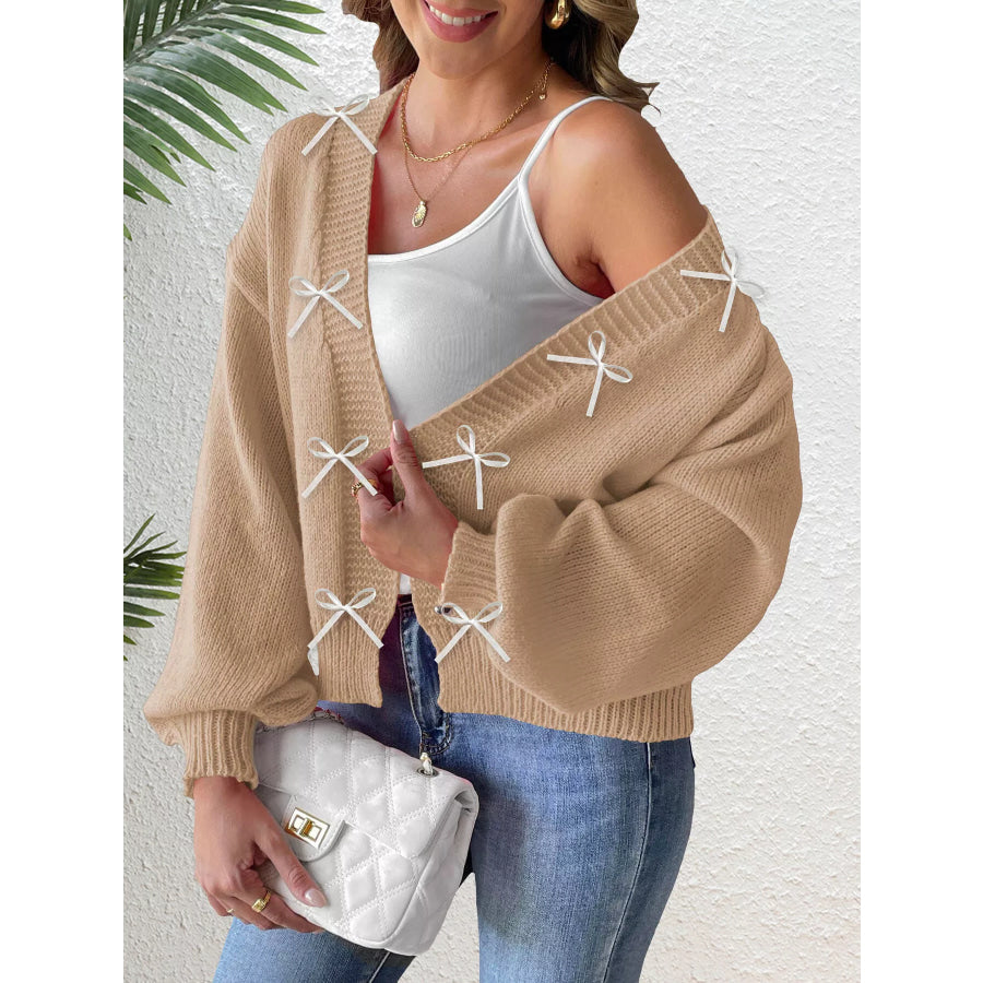 Bow-Tie Open Front Knit Cardigan Apparel and Accessories