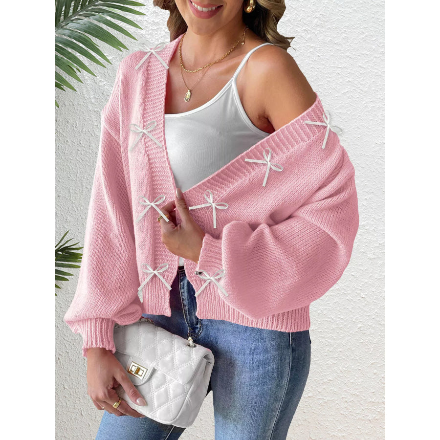 Bow-Tie Open Front Knit Cardigan Apparel and Accessories