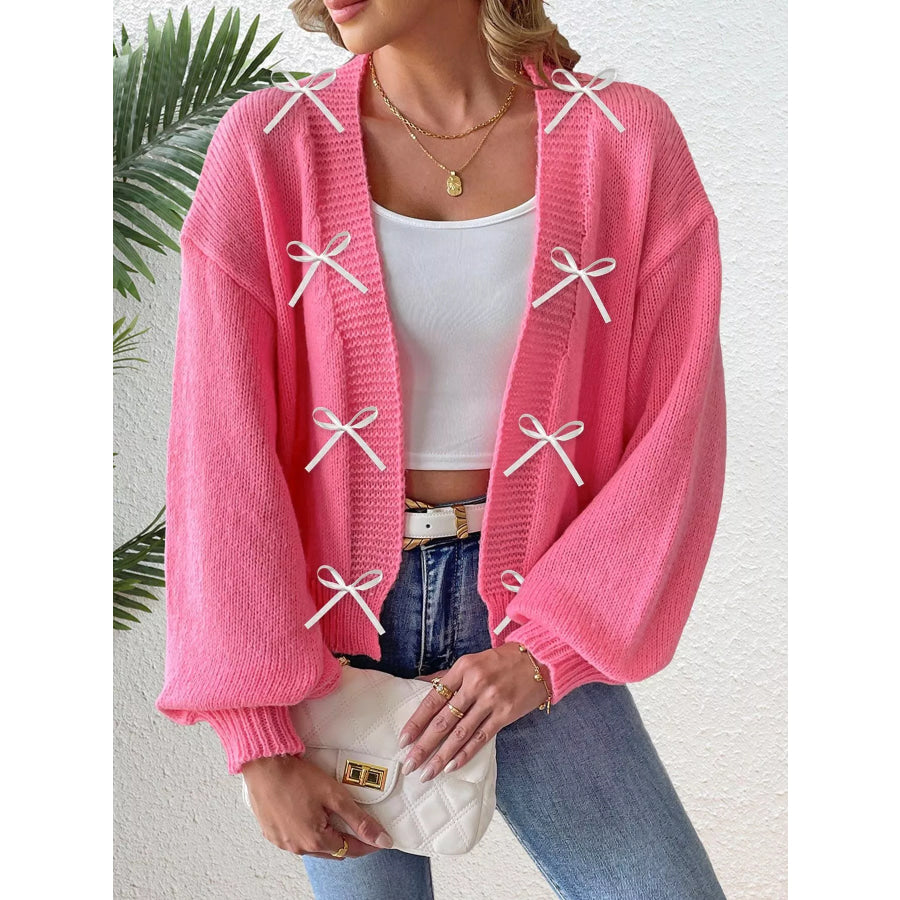 Bow-Tie Open Front Knit Cardigan Apparel and Accessories