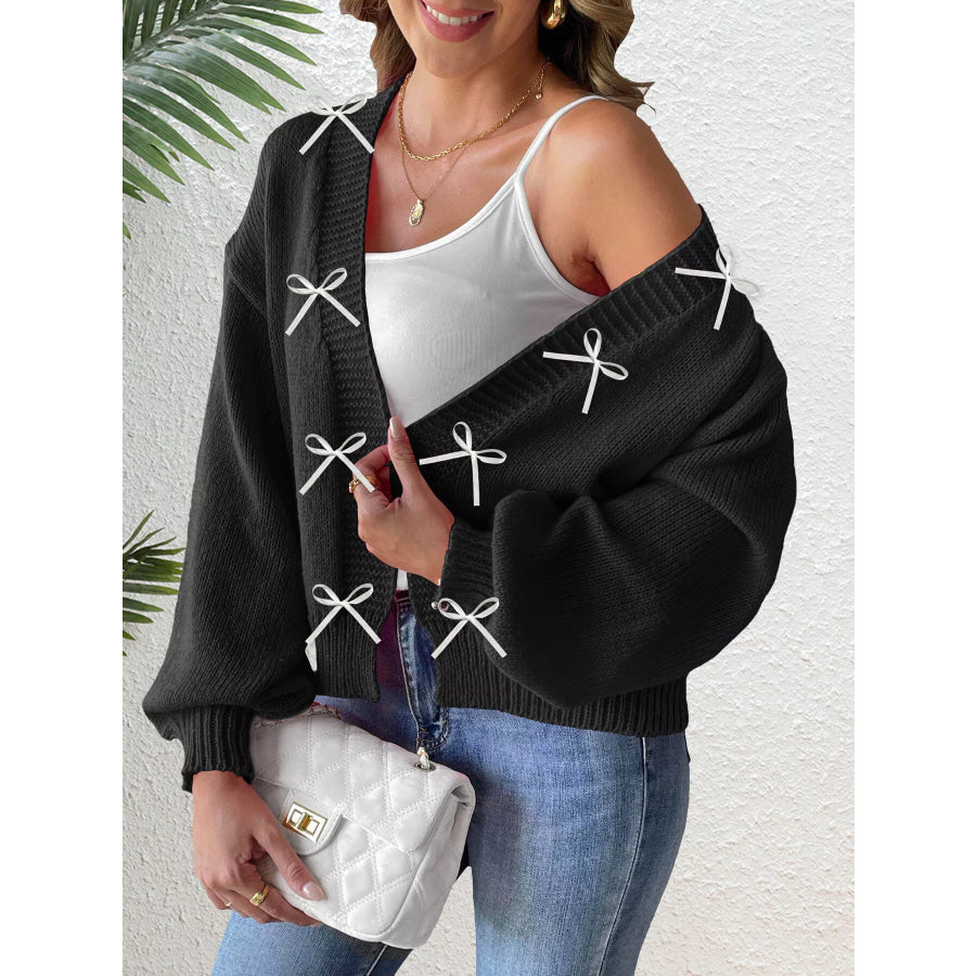 Bow-Tie Open Front Knit Cardigan Apparel and Accessories