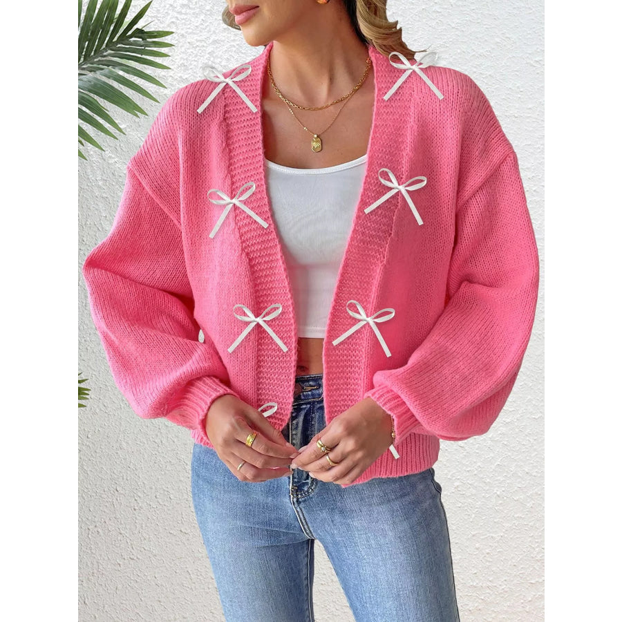 Bow-Tie Open Front Knit Cardigan Apparel and Accessories