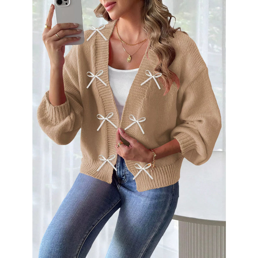 Bow-Tie Open Front Knit Cardigan Apparel and Accessories