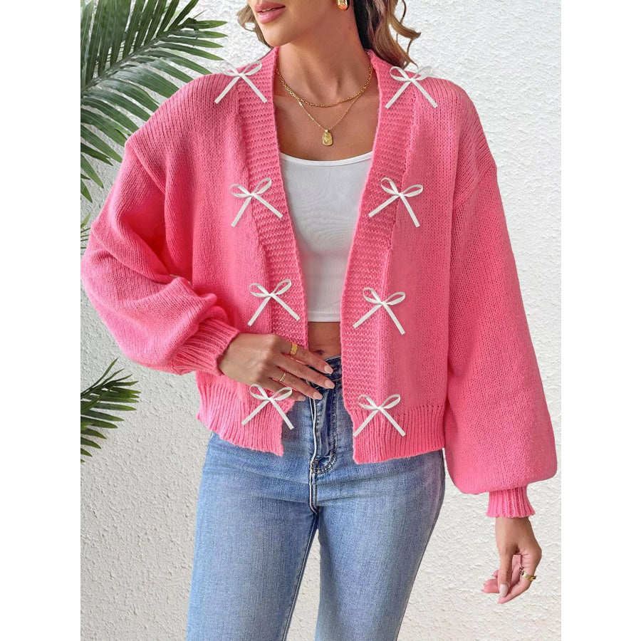 Bow-Tie Open Front Knit Cardigan Apparel and Accessories