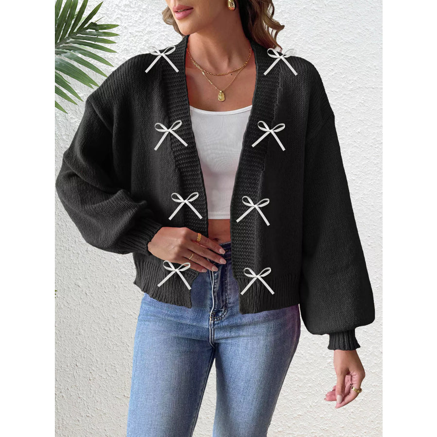 Bow-Tie Open Front Knit Cardigan Apparel and Accessories
