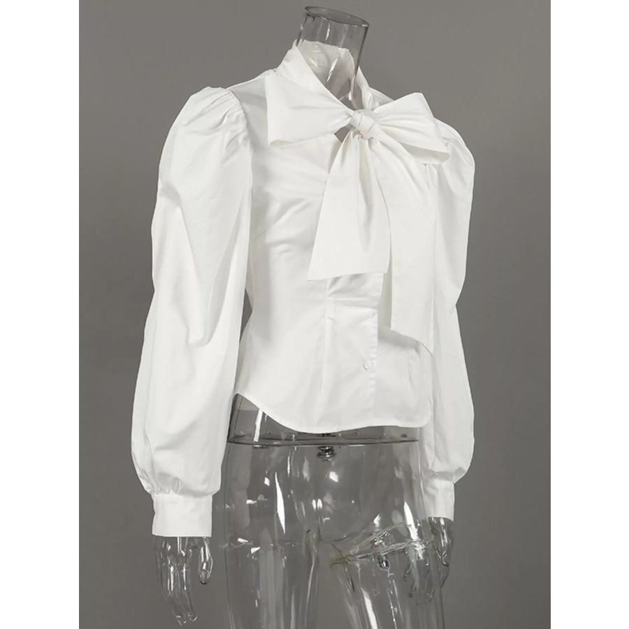 Bow Tie Puffed Sleeves Blouse Apparel and Accessories