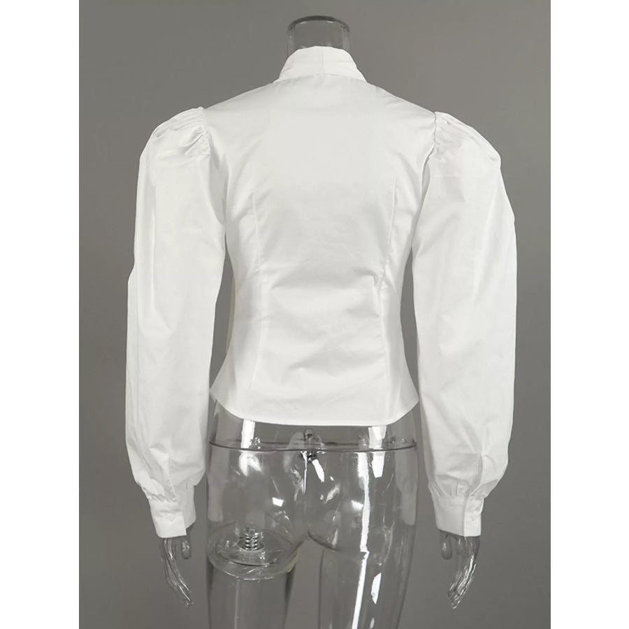 Bow Tie Puffed Sleeves Blouse Apparel and Accessories