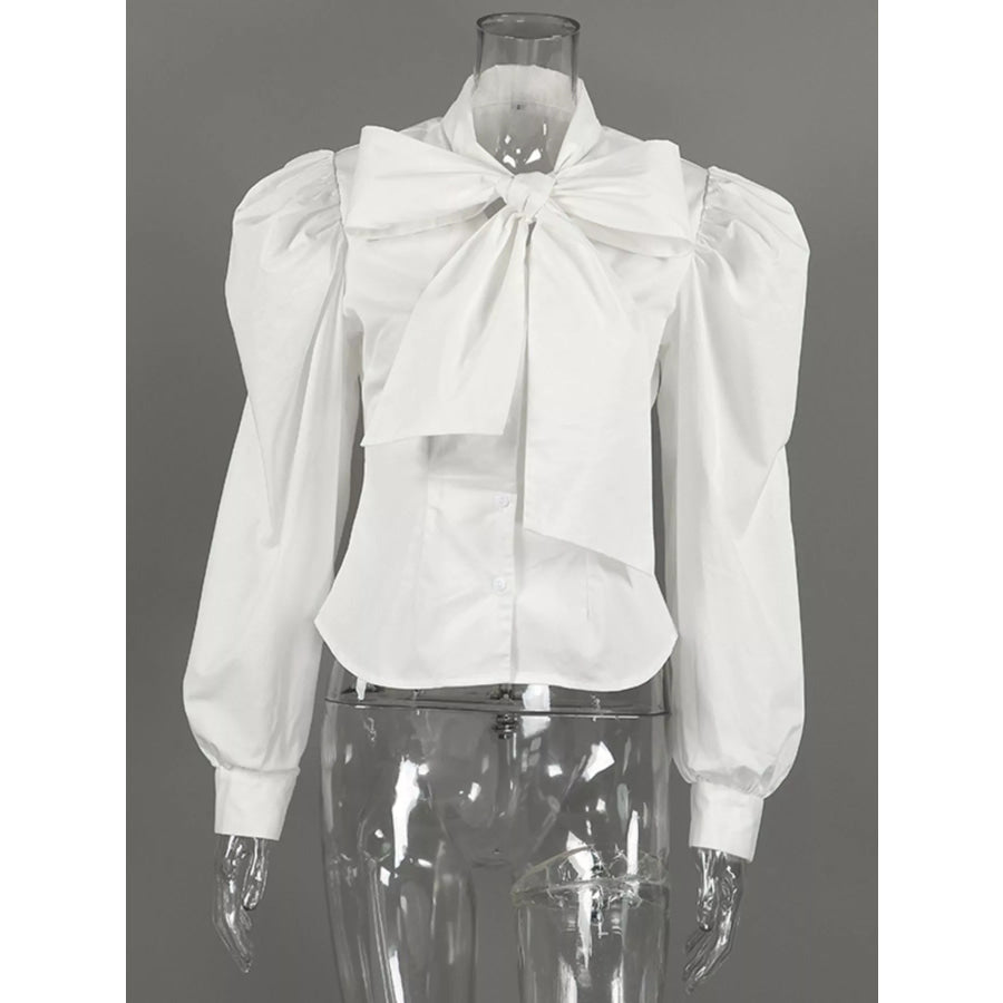 Bow Tie Puffed Sleeves Blouse Apparel and Accessories