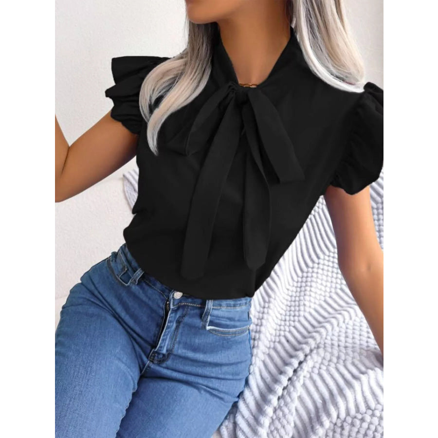 Bow Tie Ruffle Sleeve Blouse Apparel and Accessories