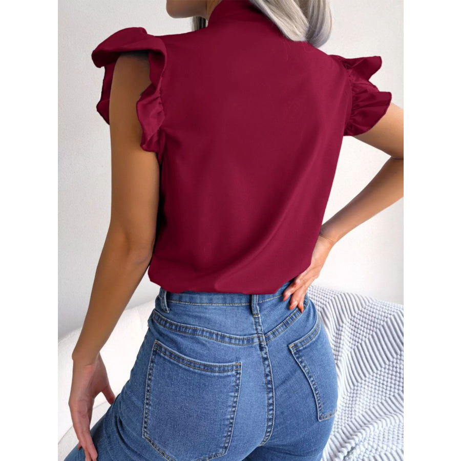 Bow Tie Ruffle Sleeve Blouse Apparel and Accessories