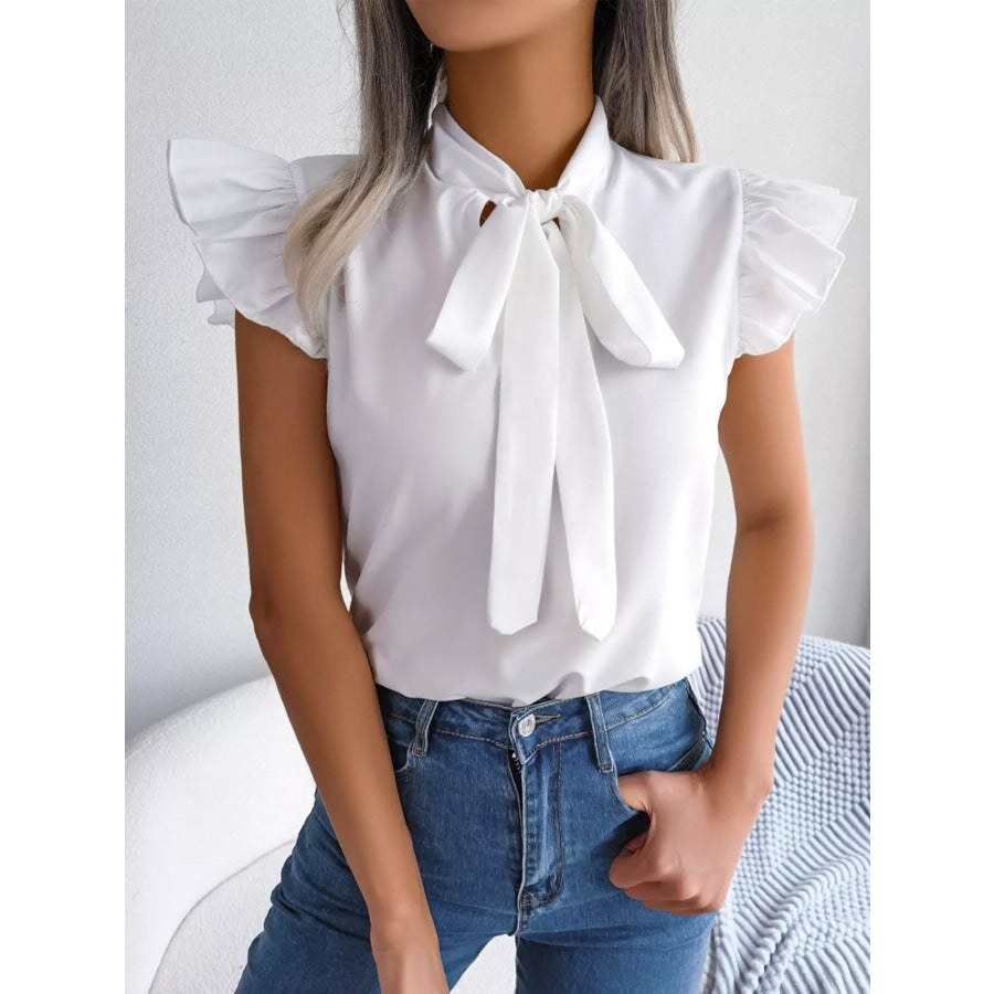 Bow Tie Ruffle Sleeve Blouse Apparel and Accessories