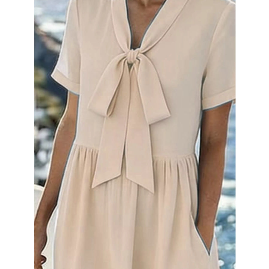 Bow-Tie Short Sleeve Midi Dress Apparel and Accessories
