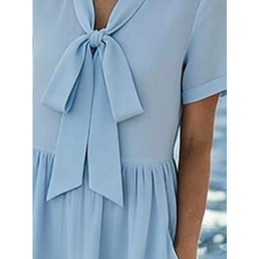 Bow-Tie Short Sleeve Midi Dress Apparel and Accessories